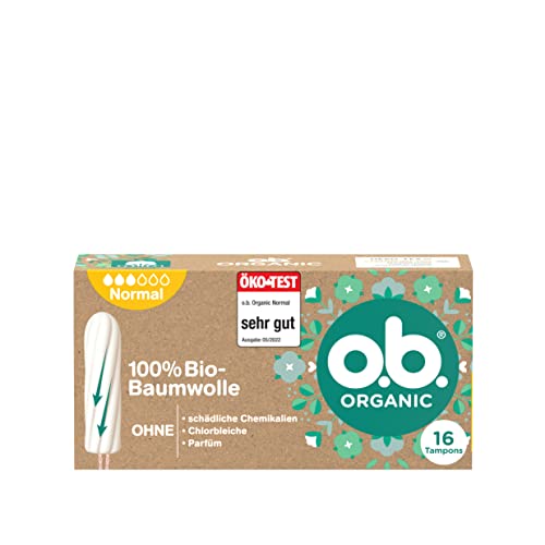 o.b. Tampones orgánicos orgánicos normales para días medios/fuertes hechos de 100% algodón orgánico, surcos curvados para una protección natural fiable (16 unidades)