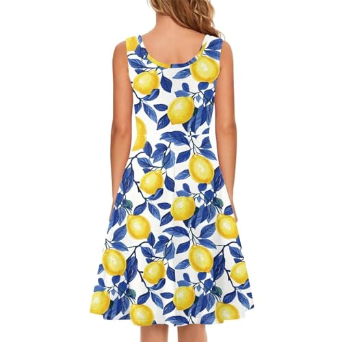 Image of Women Stylish Tank Dresses Sleeveless Round Neck Midi Casual Dress with Pocket for Summer