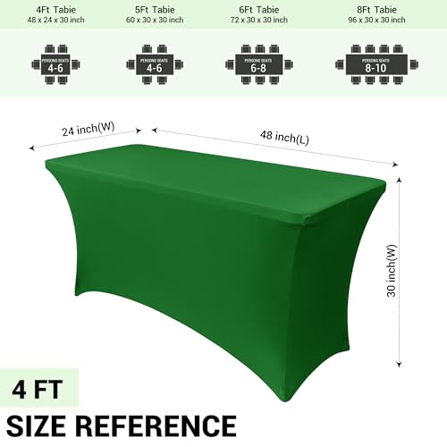 Image of Obstal 4Ft Stretch Spandex Table Cover for Standard Folding Tables - 2 Pack Universal Rectangular Fitted Tablecloth for Party, Banquet, Events, Trade Show (Emeral Green, 48L x 24W x 30H Inches)