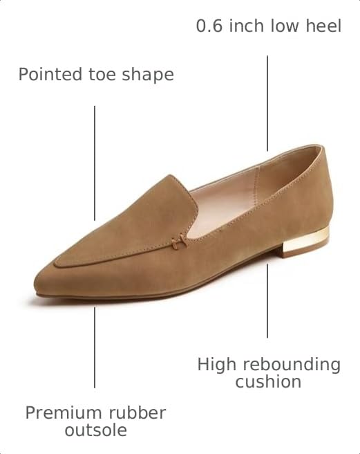 Image of FEVERSOLE Women's Loafer Flat Pointed Deco Low Heel Fashion Slip On Dress Driving Office Shoes