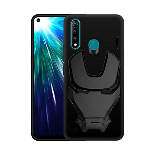 Image of COVERLY Official 3D Touch Feel Trending Avengers Logo Mask Soft Rugged Grip Silicone Iron Man Super Power Cartoon Movie Engraved Silicone Matte Back Cover for Vivo Z1 Pro -HD Black Avenger