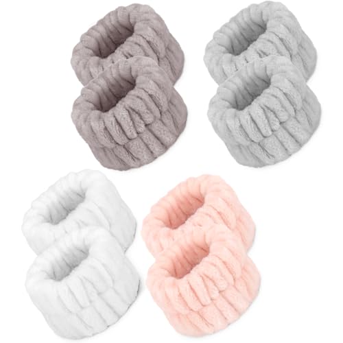 Image of Crosize 8 Pcs Microfiber Spa Wrist Bands for Women's Washing Face, Absorbent Face Washing Wristbands, Yoga Practitioners, Fast Drying, Set of 4 Colors