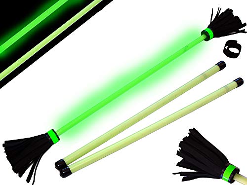 Pro Baton de Fleur MOONSHINE Set (Glow/Lumineux) Coeur de la Fibre, Glow Ultra-Grip Silicone + Bâtons en bois! Bâton du Diable. Suprime qualité, en fibre de verre Shaft, Velour glands + sangle Velcro.
