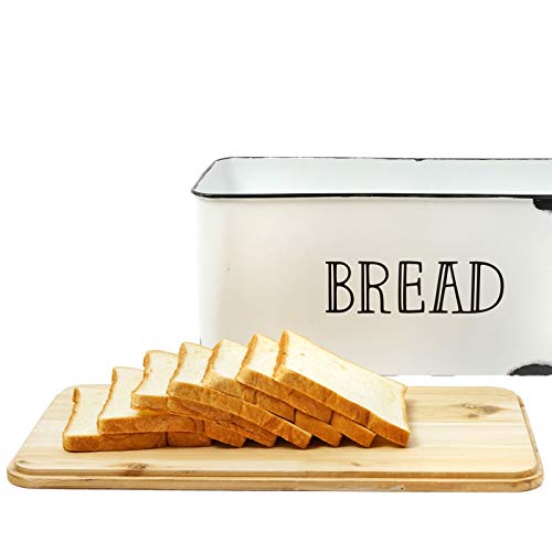 Avv Farmhouse Bread Box For Kitchen Countertop Metal White Loaf Of Bread Storage Container Large Vintage Bin Retro Rustic Counter Breadbox #TOP4