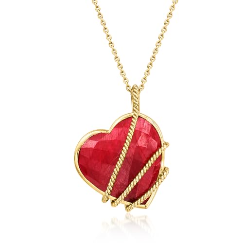 Ross-Simons 30.00 Carat Ruby Heart Pendant Necklace in 18kt Gold Over Sterling. 18 inches