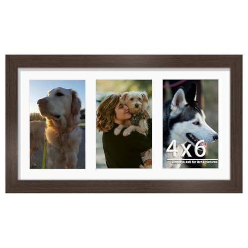 Image of DUENPY 8x14 Collage Picture Frame 4x6 Collage Picture Frame Displays Three 4x6 inch Photos or 8x14 (Without Mat) for Available Horizontal Wall Mounting Display and Vertical Walnut