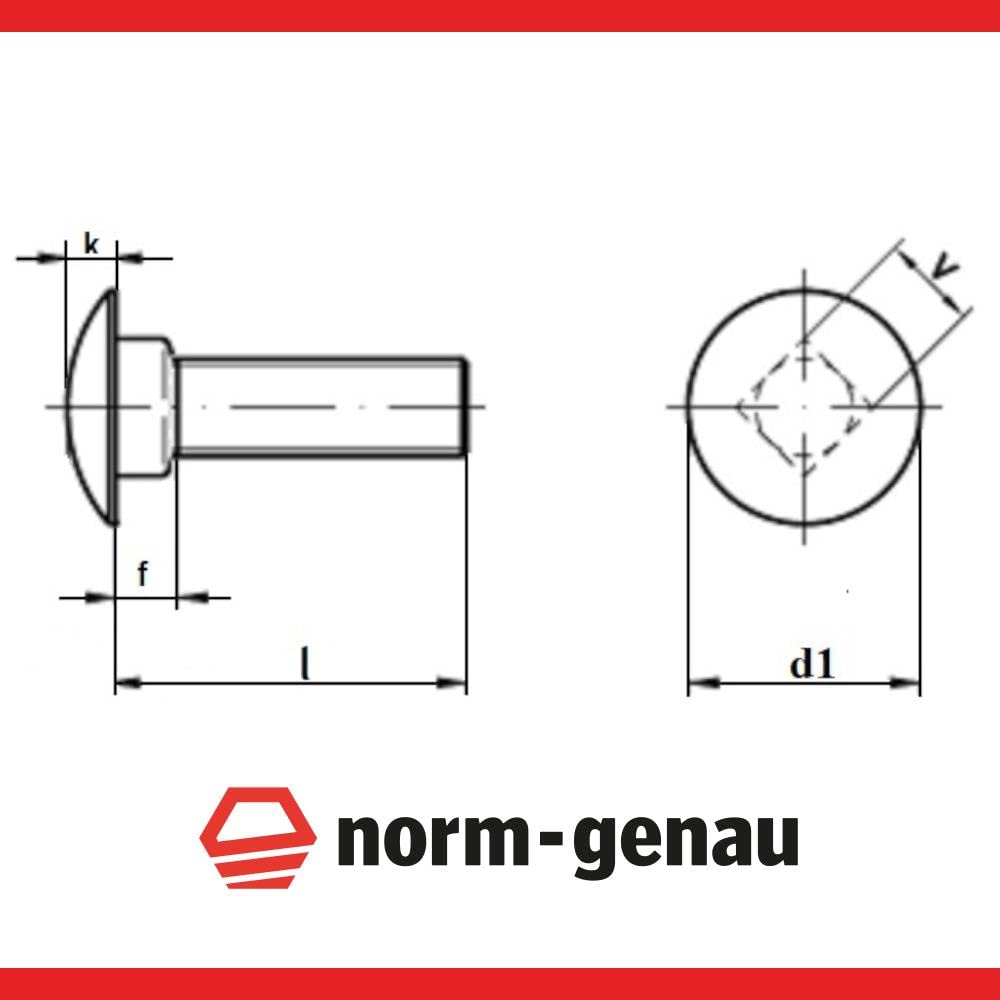 Schlossschrauben M8x45 Edelstahl 100 Stück Torbandschrauben Flachrundschrauben mit Vierkantansatz DIN 603 Flachrundkopf Schrauben Schloßschrauben VA V2A Vollgewinde | norm-genau®