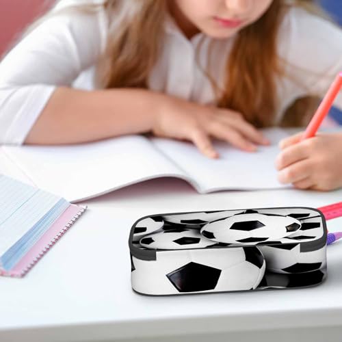 Image of Footballs Pencil Case Soccer Ball Stacked Outdoor Sport Pencil Bag Pen Markers Pouch Holder Organizer for Boy Girl School Students
