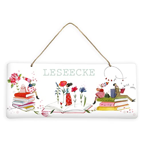 Blechschild zum Aufhängen 'Leseecke' | Wanddeko Metall quer | Metallschild...