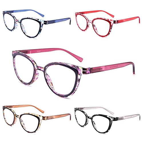 Yuluki Pack de 5 Gafas de Lectura Mujeres Anti Luz Azul Moda Cat Eye Gafas Presbicia Vista Cansada Bisagras Resorte +0.75 Cover