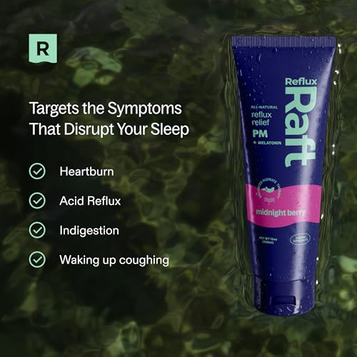 Image of RefluxRaft Acid Reflux Alginate Therapy, Midnight Berry, 10 oz Tube, 2 Pack | 1mg melatonin, GERD, LPR & nighttime reflux support, acid barrier, sugar-free, low sodium, doctor-founded, 120 servings
