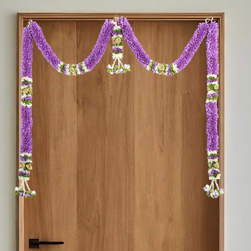 Image of Amazon Brand Umi - Toran for Main Door Entrance, Bandarwal for Festival, Pooja Mandir & Wedding, Handmade Traditional Flower Hanging for Home & Office Decor (42 inches x 24 inches) Purple