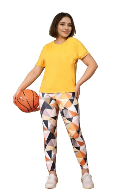 Women's Round Neck Tracksuit with Tiger Print Panel and Side Stripes, Co-Ord Lounge Set, Stylish Activewear (IN, Alpha, L, Regular, Big, YELLOW)-picture-28