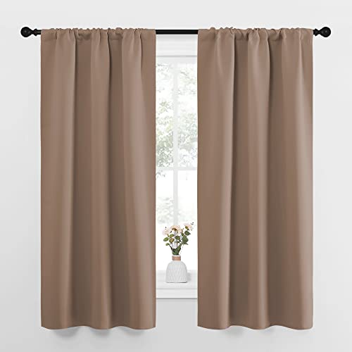 NICETOWN Kitchen Window Blackout Curtains - Window Treatment Thermal Insulated Rod Pocket Small Blackout Draperies/Drapes for Bedroom/Kitchen (Cappuccino, Set of 2, 34 in x 63 in (W x L)) Ca