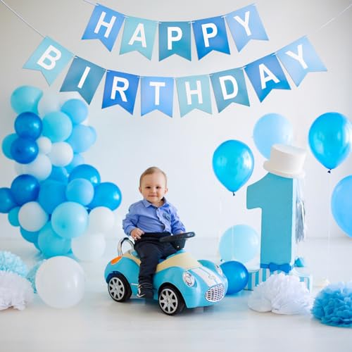 Image of Happy Birthday Banner Party Banner NO DIY Birthday Sign Blue