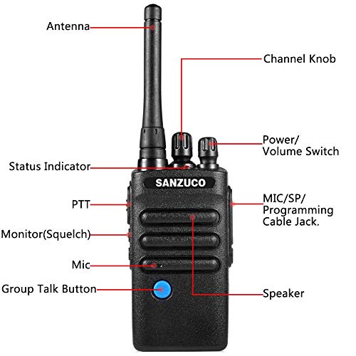 Two Way Radios Rechargeable with Group Talk Button, SANZUCO UHF Long Range 2 Way Radio, Handheld Walkie Talkies with earpiece and mic (2 Packs) - Thumbnail 4