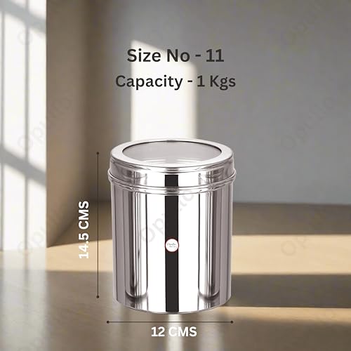 Image of Opullo Stainless Steel Top See Through Containers for Kitchen | Mirror Polished Stainless Steel Containers with Lid | Multipurpose Dabba Set for Kitchen | Pack of 6 | 1 Kgs