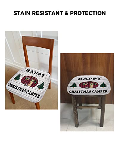 Cartoon Red Camper With Christmas Tree Gnome Seat Covers For Dining Chairs, Stretch Kitchen Chair Slipcovers, Wood Board Red Plaid Dining Room Chair Covers Removable Chair Cover Protector Set Of 4 #TOP5