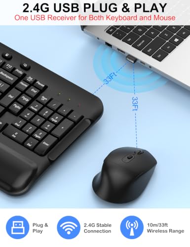 Image of Ergonomic Wireless Keyboard and Mouse, Silent Wave Keys with Soft Palm Rest
