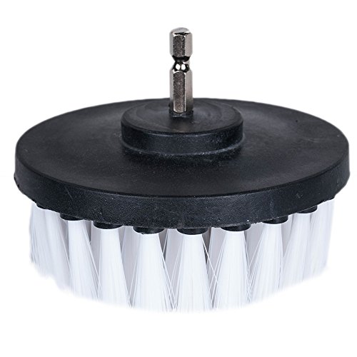 Hifrom Drill Brush - 4 Inch Power Drill Attachment Soft Bristle White Quick Change Shaft Scrub Cleaning Brush For Carpet, Upholstery, Leather, Glass (White) #TOP2