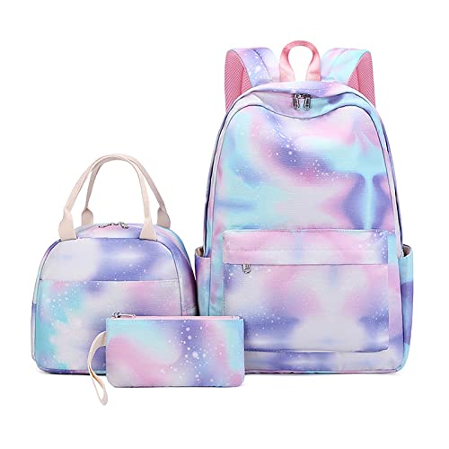 Ukisisi Rainbow Backpack, 3 In 1 Schoolbag Set, Fashion School Backpack, Backpack Lunch Bag Pencil Case, School Bags for Teenage Girls Primary Secondary School, for Teen Girls Womens Cover