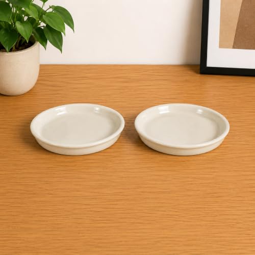 Image of Lasaki Plate Circular 5 inch Ivory HT25 R5 Set of 2 | Round Ceramic (Plates /Saucers) for Pots, Planters, Flowers, Succulents | Decorative Garden Accessories | (H - 2 X D - 15 cm)