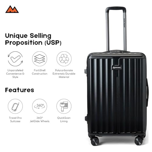 Image of MOVE-MEANT ROAMIFY Medium Cabin Suitcase 66 CM 8 Wheels Number Lock Poly Carbonate Black Trolley Bag for Men & Women | 360 Degree Wheeling System Luggage | Trolley Bags for Travel