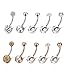 THUNARAZ 10pcs 14G Stainless Steel Belly Button Rings for Women Crystal CZ Ball Screw Navel Bars White/Rose