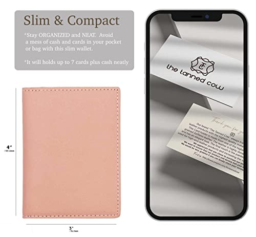 Image of The Tanned Cow- Slim Minimalist Cardholder Wallet for Men Women, Mini Thin Leather Bifold, Compact, Front Pocket Credit Card Holder with RFID Blocking,Gift Box (Napa leather, Rose Quartz /Blue Grey)