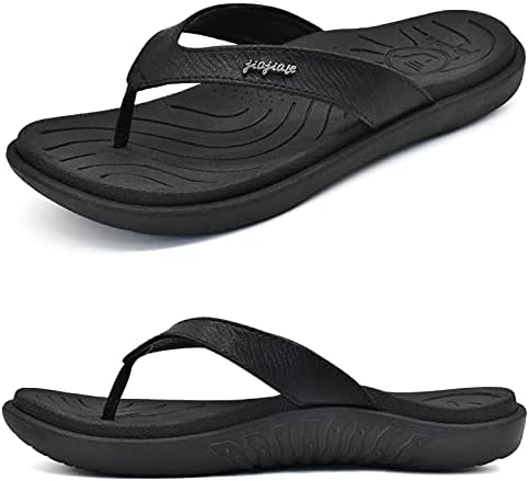 jiajiale Womens Fashion Orthotic Flip Flops Ladies Slip On Lightweight Comfortable Thick Cushion Yoga Mat Thong Sandals With Plantar Fasciitis Arch Support Black 9