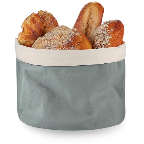 ecoee Cesta de pan con cordón, Ø 25 cm, bolsa de pan 100% algodón, anticolapso, gris azulado