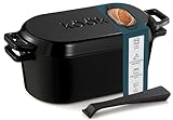 KooK Dutch Oven, Oven for Sourdough Bread Baking, with Lid, Dual Handles, Enameled Cast Iron, includes Lid Lever, Great for Baking Bread, Cooking and Roasting, Dishwasher Safe, 3.4 Qt, Black