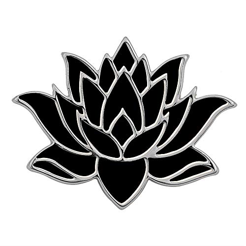 10K Gold Color Cute White Enamel Lotus Pin and Brooch(Black Silver)
