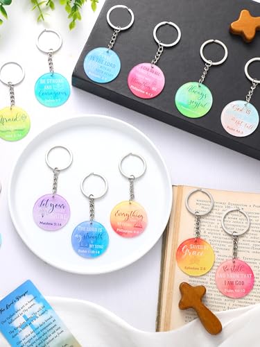 Image of Janmercy 120 Pcs Acrylic Christian Keychain Bulk Floral Bible Verse Keychain Religious Scripture Jewelry Gifts for Women Men