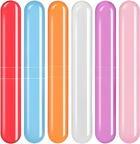 Image of Toothbrush Holder 6 Pcs - Multicolor Plastic Anti-Bacterial Protectors for Oral Care - Portable Brush Holder for Bathroom Wall, Trip and Travel - Lightweight Hygienic Toothbrush Cover Case
