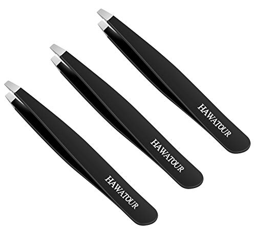 Slant Tweezers, Precision Stainless Steel Slant Tip Tweezers, 3 Pcs Eyebrow Tweezers by HAWATOUR