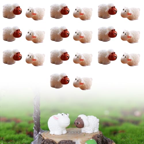 CATZUM 20 pièces mini mouton figurines en résine - Petite statue pour décoration de jardin miniature, paysage de mousse, bricolage (Blanc)