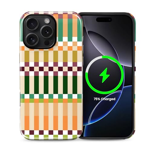 For iPhone 16 Pro Max Cases,Campatible With Magsafe,2-layer Hard Shell + Silicone Cover - Shockproof Protection, High-end And Fashionable Phone Case Interlaced Striped Orange And Green Color Scheme