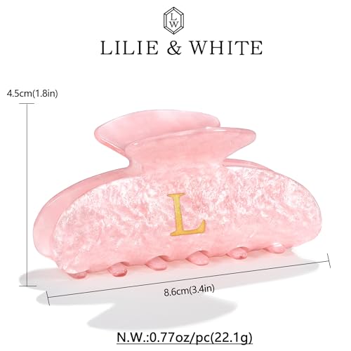 Image of LILIE&WHITE Acrylic Letter Hair Clips For Women Stylish L Monogram Hair Claw Alphabet Hair Clip Fashion Glitter Claw Clips Elegant And Durable Hair Accessory Large Hair Clips Pink L