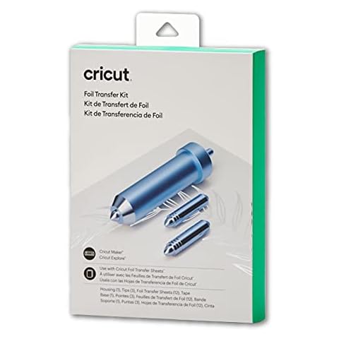 Cricut Foil Transfer Kit, Includes 12 Foil Transfer Sheets, 3 Cricut Tools in 1 with Interchangeable Tips (Fine, Medium & Bold), Tool Housing & Adhesive Tape, For Cricut Maker & Explore Machines Cover