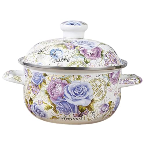 HOODANCOS Dicker Emaille Suppentopf mit Deckel Induktionsbräter mit Blumenmuster Säurebeständig und Hitzefest – Kochtopf für alle Herdarten Gleichmäßige Wärmeverteilung Langlebig und