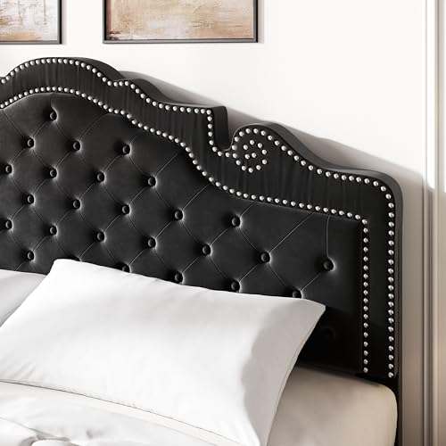 image for SHA CERLIN King Size Platfrom Bed Frame with Adjustable Headboard/Velv