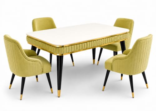 Image of WOODEN SPACE 4 Seater Wooden Dining Table Set | Urban Marble Top Dining Table with Chairs for Dining Room & Kitchen (Modern Zyro Light Green) (54 x 36 x 30 inch)