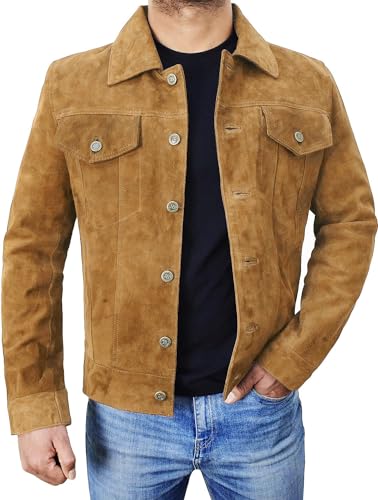 Image of Men's Suede Leather Jacket - Western Style Cowboy Trucker Leather Jackets for Adult Outerwear