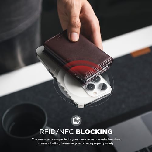 Image of VULKIT Credit Card Holder with Banknote Compartment RFID Blocking Pop up Leather Card Wallet with ID Window, Top-Grain Cowhide Epresso, Minimalist