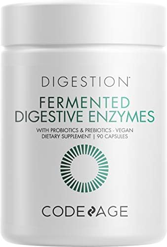 Codeage Digestive Enzymes Supplement, 3-Month Supply, Gut Health Probiotics, Prebiotics, Fermented Multi Enzymes, Plant-Based Superfood, One Capsule a Day, Vegan, Non-GMO, 90 Capsules
