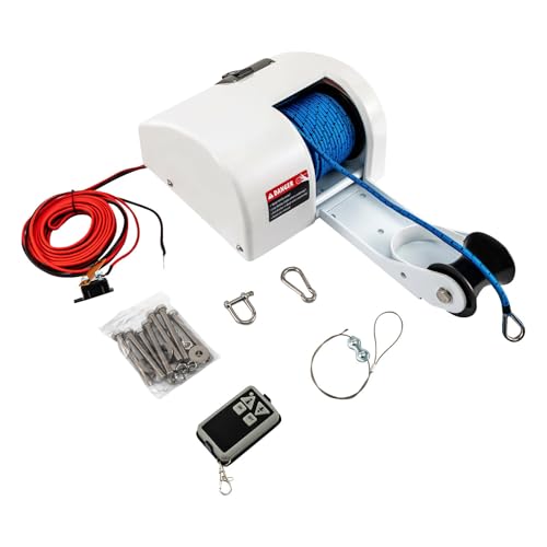 siohdagu Electric Anchor Winch, Marine Electric Anchor Windlass with Remote Control, Marine Anchor Electric Winch for Boats with 45 LBS Anchors (White)