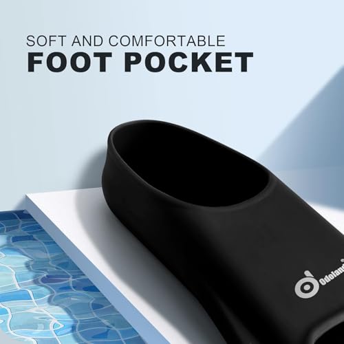 Odoland Snorkel Fins, Diving Fins for Adult, Full Foot Pocket Travel Size Swim Training Fins, Silicone Snorkeling Fins, Comfortable Flippers for Men and Women, Black?L
