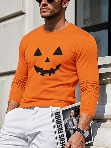 Men's Halloween Sweatshirt - Long Sleeve Crew Neck Spooky Pumpkin Graphic Tees Lightweight Basic Top Holiday Wear3