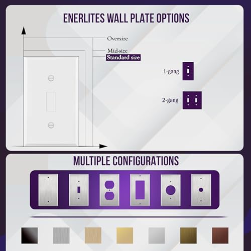 Image of ENERLITES Toggle Light Switch Metal Cover Plate, Wall Plate, Corrosion Resistant, Standard Size 1-Gang 4.50 inch x 2.76 inch, Powder Coated Stamped Steel, 7711-WG, White Gloss | Fits standard toggle switches; Rust-proof stamped steel; Smooth gloss finish; Standard 1-gang; 7711-WG